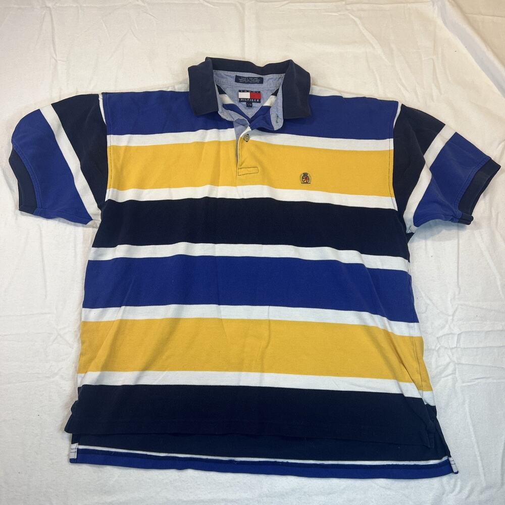 Tommy Hilfiger Color Block Polo Size Large  Collared Sailing Gear Vintage